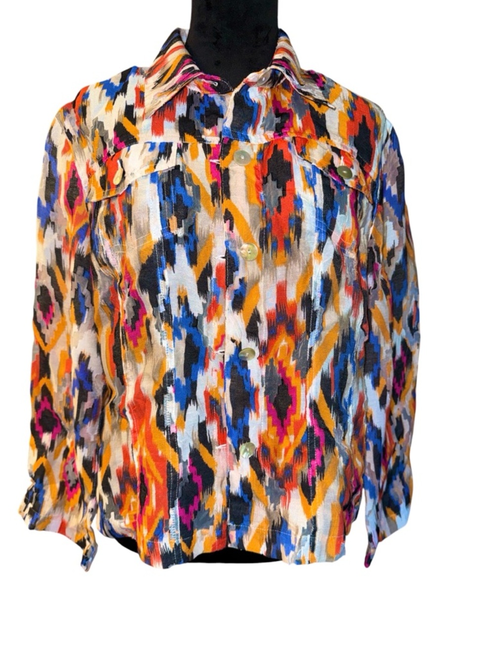 Ruby Rd. Multicolored Aztec Print Button Down, Size 14